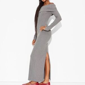 Wild Fable Grey Off The Shoulder Ribbed Midi Maxi Long Sleeve Sweater Dress